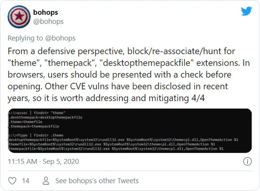 Windows 10 themes can be abused to steal passwords 2 bohops tweet
